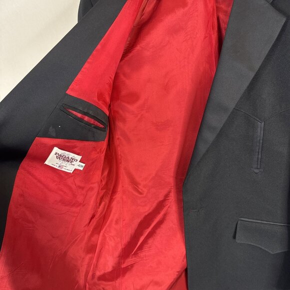 Vintage Pagano West Black Western Tuxedo Blazer Jacket 40R USA Made Satin Lapels - Picture 6 of 7